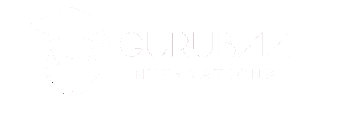 Logo of gurubaa International in white colour.